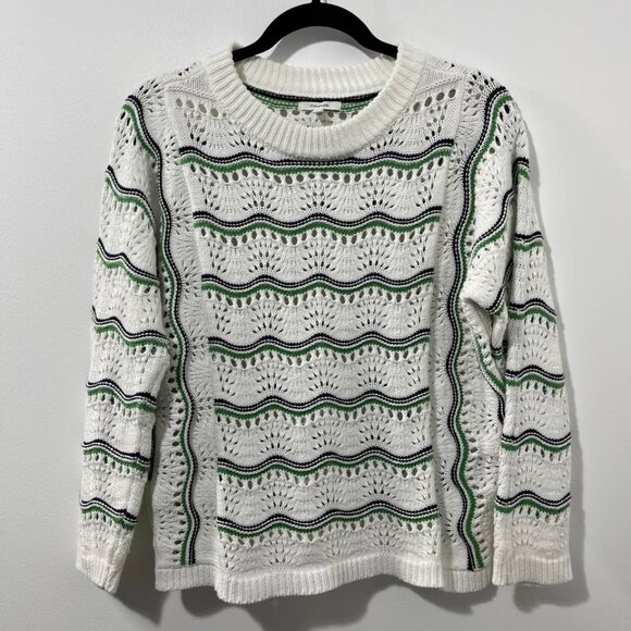 Maurices Ivory Open Knit Striped Lightweigh Pullover Crewneck Sweater [size XS] - Picture 1 of 8